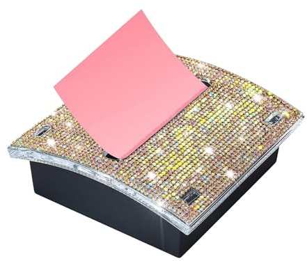 Casehz Rhinestone Self Sticky Note Holder, Pop-Up Sticky Notes Dispenser, 4 x 4 Inches, Rose Gold (3.42 x 3.66 x 1.57 inches, 6.1 gram)
