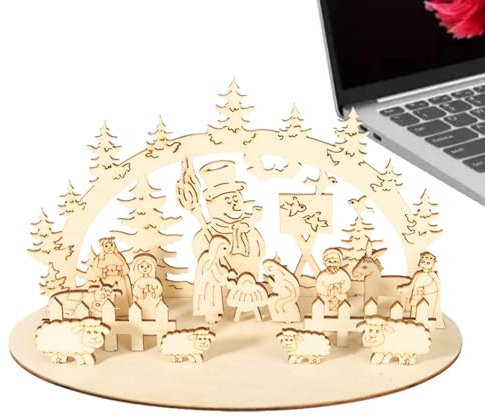 Belén de Navidad – Juego de belén estable con luz | Decoraciones de mesa para Navidad, decoración de habitación infantil para interiores, decoración para oficina, cocina, comedor