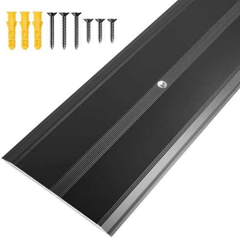 Jiekayi Aluminum Metal Door Threshold, Floor Transition Strip, 36'' L x 4'' W x 0.1'' H, Flat-Profile Threshold, Flooring Gaps Carpet Vinyl Wood, Stylish Doorway Transition Draft Protection (Black)