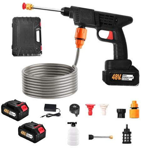 Cordless Pressure Washer, 24V 30 Bar Portable Pressure Washer With 2 Batteries, 6-in-1 Adjustable Nozzle, 16.4FT Hose Pressure Cleaner for Car/Floor/Garden Cleaning & Watering