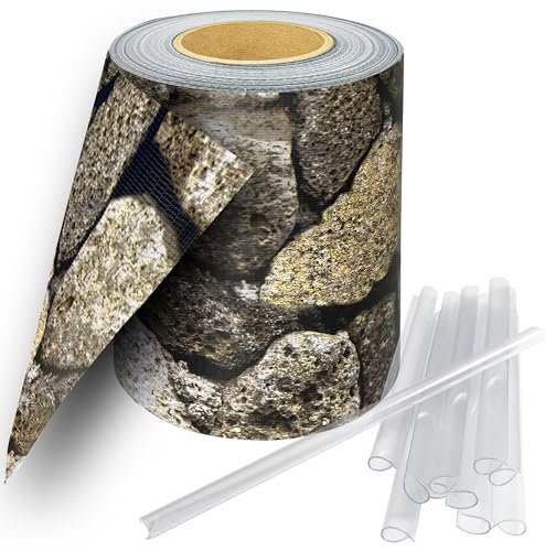 Stel4Style PVC Sichtschutz Streifen Privatsphäre Doppelstabmatten Zaun Folie inkl. 30 Befestigungsclips, Farbe:Sandstein, Länge:35m