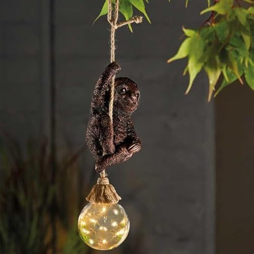 Garden Mile Monkey Statue Solar Garden Ornaments - Hanging Solar Lantern Waterproof Resin Sculpture with LED Lights Outdoor Garden Ornament for Gardening Gifts, Patio Decor (Sloth)