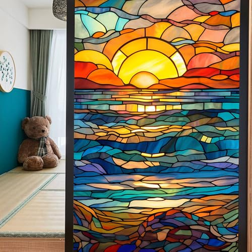 WAZUBC 2 Pezzi Pellicola per Finestre in Vetro Colorato, 45 x 100cm Pellicola Adesiva Statica in PVC Opaca per Privacy su Vetri delle Finestre, Soggiorno, Decorazione Casa Feste (Stile F)