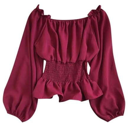 Chemise Medieval Femme Épaules Dénudées- Haut Gothique Manche Longue Steampunk Chic Cour Vintage Tunique Couleur Unie Renaissance Victorien Halloween Carnaval Cosplay Coupe Décontracté Court Top