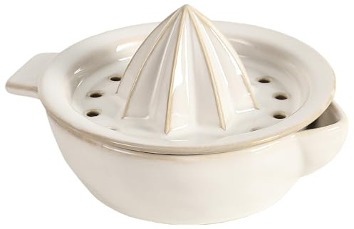Ceramic Citrus Lemon Orange Juicer Manual Squeezer, Hand Juicer Reamer Rotation Press with 6.8oz Bowl, Strainer Lid, Spout, Handle, Dishwasher Safe, Easy to Clean