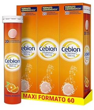 Cebion Vitamina C 1000 mg Effervescente Arancia,Supporta il Sistema Immunitario e il Metabolismo Energetico, 60 Compresse, Integratore Alimentare