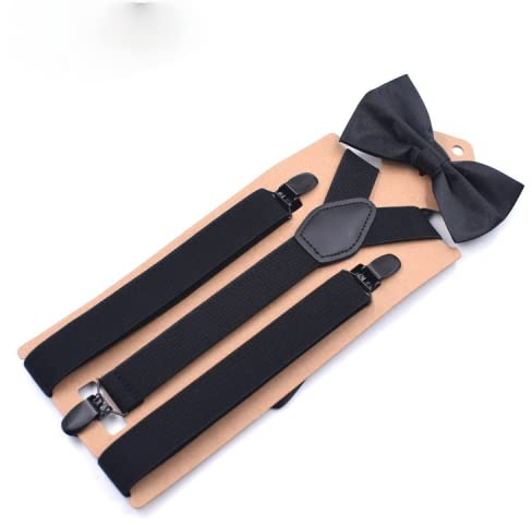 1 set 2,5 * 110 cm modehängslen och slips 3 klämmor hängslen Man Vintage Casual bröllopsbyxor Rem(Black)