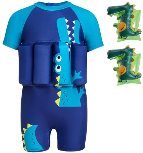 Gogokids Kinder Schwimmanzug mit Schwimmflügeln & 8 abnehmbaren Auftriebskissen, Baby Schwimmhilfe UV 50+ Badekleidung für Kleinkinder 1-6 Jahre (10-20 kg) Rashguard für Pool, Strand & Schwimmen