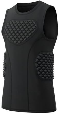Topeter Athletic Impact Protection Shirt, Padded Compression Undershirt for Football, Rugby, Hockey Protective Training Gear Black L