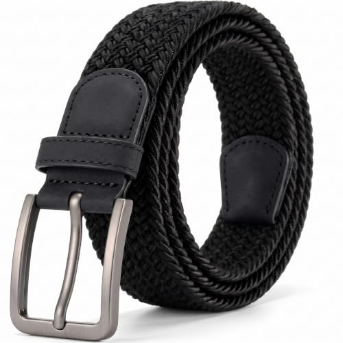 DarNova Cinturón Elástico Hombre y Mujer - Cinturones Hombre Tela Trenzado y Ajustable para Deporte, Cinturón Negro Elegante y Cómodo, Cinto Casual Comodo Ajustable sin Agujeros.