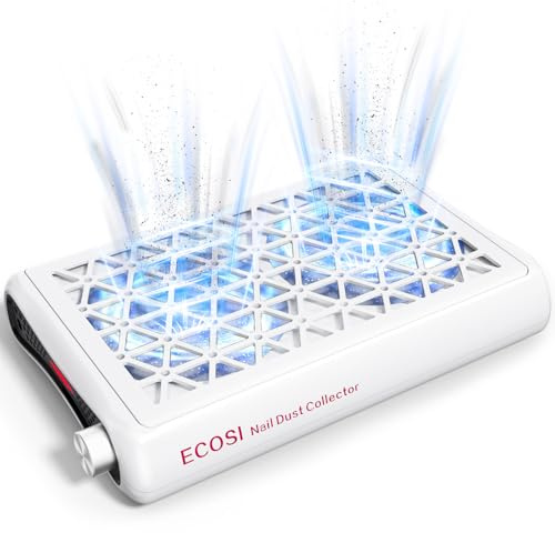 Nail Dust Collector, Dual Turbo & 1600PA Professional Vacuum Fan Dust Extractor with 30 Pcs Filter Papers, 8000RPM Stepless Adjustable Suction for Manicure, Salon Nail Tech & Home