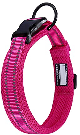 PETTOM Hundehalsband Verstellbare Nylon Hunde Halsband Atmungsaktives Reflektierend Halsband (Rosa XL)