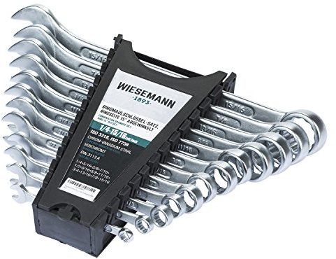 Combination Spanner Set 12 pcs. inch, inch Sizes 1/4 - 15/16 by WIESEMANN 1893 I Spanner Set in Tool Holder I 80362