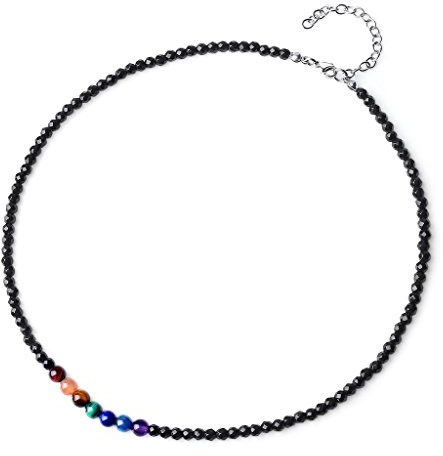 COAI Unisex Geschenkideen Glückskette Choker Halsketten aus Facettiertem Onyx und 7 Chakren Yogakette