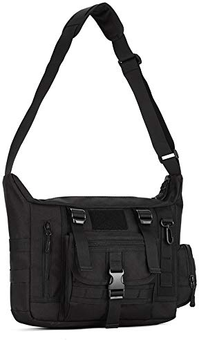 Messenger Bag, Tactical Crossbody Bag Molle Large Waterproof Laptop Pack Casual Military Shoulder Bag Black
