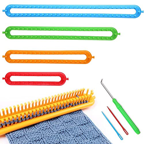 BAKAJI Set Telaio a Maglia Uncinetti Kit 4 Telai in Plastica Varie Misure con Accessori Ferri e Ago Unicnetto per Cappelli Sciarpe e Guanti (Rettangolari)