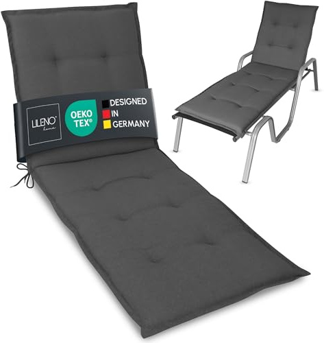 LILENO HOME Coussin, 1 pièce, anthracite, uni, pour chaise longue de jardin et de plage, rembourré, 188 x 60 x 5 cm