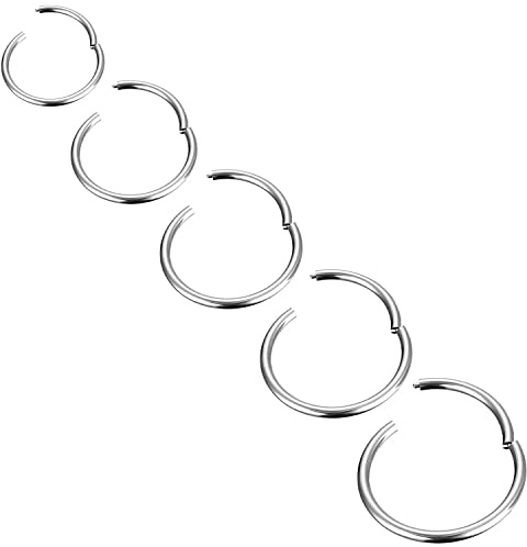 Body CAC Titanium 5PCS-18G(1.0mm) Hinged Clicker Hypoallergenic Nose Ring Full Hoops, Implant Grade Clasp Titanium Segment Sleeper Seamless Earrings Helix Piercing for Women