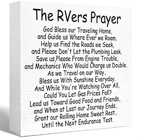 The RV Prayer Sign Wood Block,Funny RV Decor for Camper Inside,Camper Decor for Inside Travel Trailers,Camping Gifts for Campers, 5L x 5W x 1H