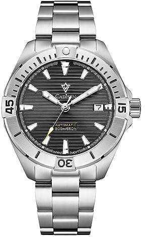 FINNIAN CADISEN Orologio automatico da uomo con cinturino in acciaio inox NH35 impermeabile Noctuluzentes luce, grigio., Bracciale