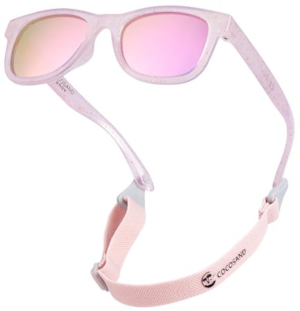 COCOSAND Gafas de sol polarizadas flexibles para bebé con correa para recién nacidos, niñas y niños de 0 a 24 meses, Rosa (Glitter Pink), X-Small