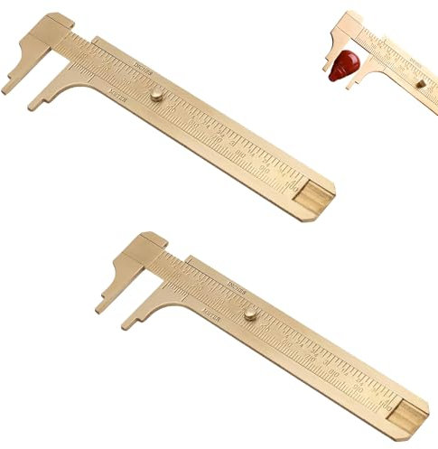 2 Stücke Schieblehre Klein,Messschieber Klein,Messschieber Analog,Handliches Schieblehre Messing Messschiebe,Messing Messschieber,für Schmuck Schiebelehre Lineal Messwerkzeug (Double Scale 100mm)