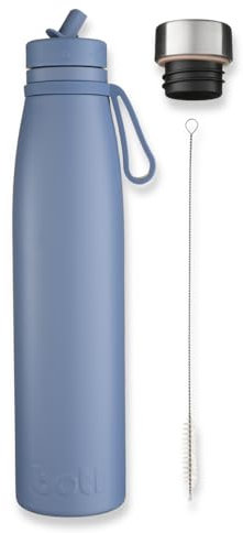 onegreenbottle Evolution V2a Stainless Steel Water Bottle, Insulated Sports Bottle 2 Caps and Brush, 800ml Leakproof Bottle for Hot and Cold Drinks (Swipe Right Blue) BOTL