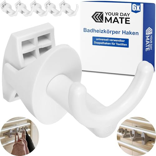 Ganchos para radiadores redondos, paquete de 6, en blanco, ganchos para radiadores para grosores de tubería de 30 mm, ganchos para radiadores de baño, ganchos para toallas, ganchos para albornoces
