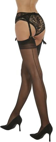 Fiore - Sexiga nylonstrumpor med sömmar för strumpeband, transparenta, 20 denier - Storlekar S, M, L, XL, XXL