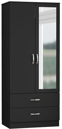 Nera 2 Door Wardrobe with Drawer 180cm for Bedroom Furniture Storage, Matt Black