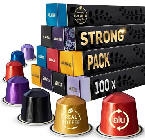 Strong Coffee Variety Pack: 100 Nespresso Compatible Pods. Test-Winning Capsules. 6 Different Varieties