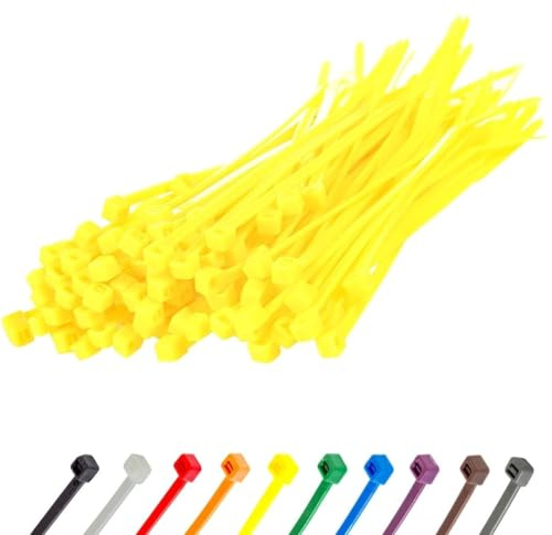 Gocableties Small Yellow Cable Ties, 100mm x 2.5mm, Pack of 100, 4” Premium Nylon Zip Ties, Plastic Tie Wraps, Secure Self-Locking Mechanism, for Home, Garden, Office and DIY
