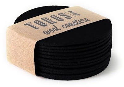 Set of 12 Felt Black Drink Coasters 4x4 inches - Round Coaster for Drinks Absorbent - Thick Coasters for Glasses - Premium Cup Mats - Protect Furniture from Heat, Stain, Scratches and Condensatio