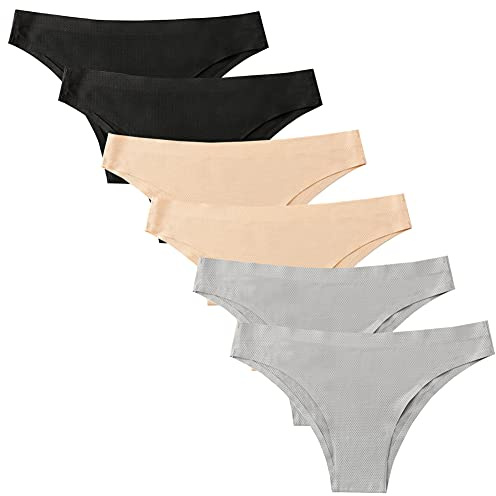 Nightease kvinnor sömlösa tangatrosor paket med 6 st osynliga osynliga trosor halv rygg täckning underkläder bikini (medium, stil1), Svart