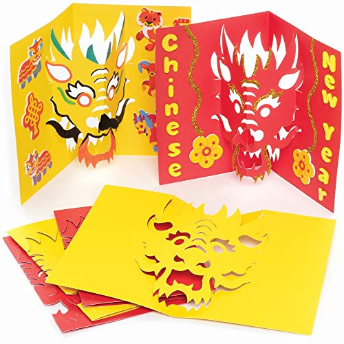 Baker Ross Cartes Pop Up motif Dragon Nouvel An Chinois - Lot de 10, Cartes de Voeux pour les Enfants (FC127)