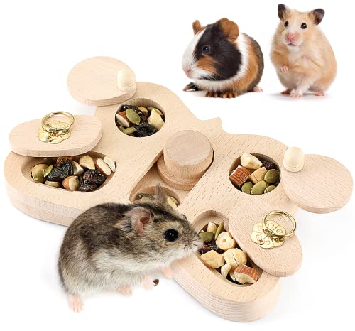 FELISTORY Holzspielzeug für kleine Haustiere – 4-in-1 interaktives Versteck-Leckerlis, Schnüffelspiel, geistige Stimulation, Spielzeug für Meerschweinchen, Kaninchen, Hamster, Ratten, Zuckergilder