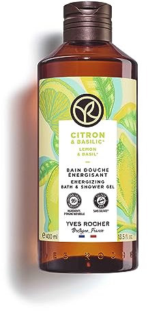 Yves Rocher BAIN DE NATURE Bagno doccia limone e basilico, bagno di schiuma aromatica e gel doccia nutriente, 1 flacone da 400 ml.