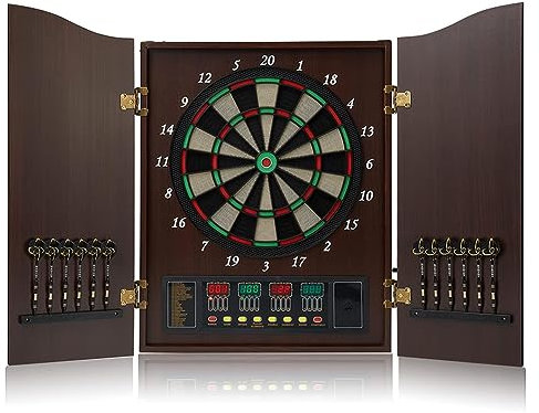 VACSAX Electronic Dart Board, Dart Board, Decorative Dart Board Cabinet Set, with Integrated Scoreb, Dartboard and Cabinet, Electric Digital Dart Boards, for Family Game Rooms, Apricot