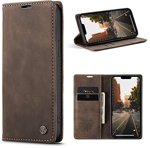 niloucase Custodia per iphone 15 Flip Caso in PU Pelle Premium Portafoglio Custodia,Supporto Stand,Chiusura Magnetica-caffè