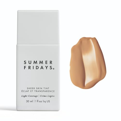 Summer Fridays Sheer Skin Tint - Tinted Moisturizer with Hyaluronic Acid - Helps Diminish Uneven Skin Tone - Sheer to Light Coverage - Shade 4.5 - Medium with Cool Peach Undertones (1 Fl Oz)