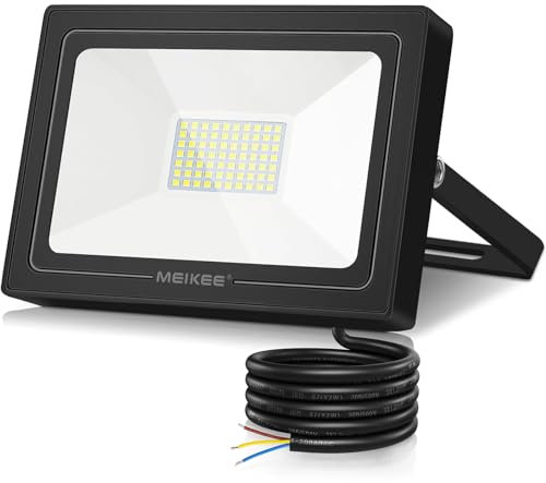 MEIKEE 60W Led Floodlight Outdoor LED Security Light IP66 Waterproof 5200 Lumen Super Bright Spot Lights 6500K Cold White Light for Garden Garages Warehouse