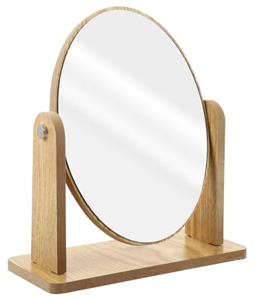 Beavorty Schminkspiegel aus Holz Kosmetikspiegel für den Schreibtisch runder Kosmetikspiegel Spiegel für Schreibtisch Holz Spiegel Tischspiegel Oval Holzspiegel Yiwu