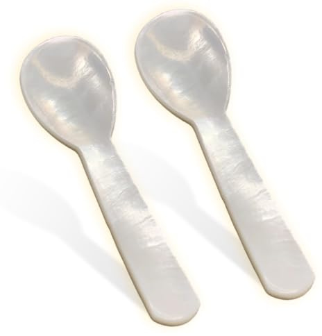 KSJEHW 2 pezzi Set di Cucchiai per uova Madreperla di Fiume fatto a Mano di Alta qualità Cucchiaio da Caviale Per Caviale, Uova, Gelato, Caffè(7cm)