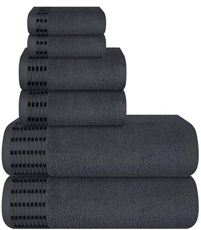 MALLONI HOME Ultra-weiches 6er-Pack Baumwoll-Handtuch-Set, enthält 2 übergroße Badetücher 70 x 140 cm, 2 Handtücher 40 x 60 cm und 2 Waschbetten 30 x 30 cm, Holzkohle Grau