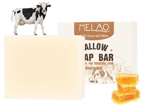 YJLYQF Beef Tallow Soap Bar,Pure Beef Tallow Soap with Honey,Grass-Fed Beef Tallow & Raw Wild Honey Blend,Soothes, Hydration for Eczema,Dry,Sensitive Skin Care(Unscented)