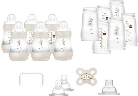 MAM Easy Start Anti-Colic Babyflaschen Set XXL, mitwachsende Baby Erstausstattung mit Schnuller, Flaschen, Sauger und mehr, Baby Geschenk Set, ab Geburt, beige