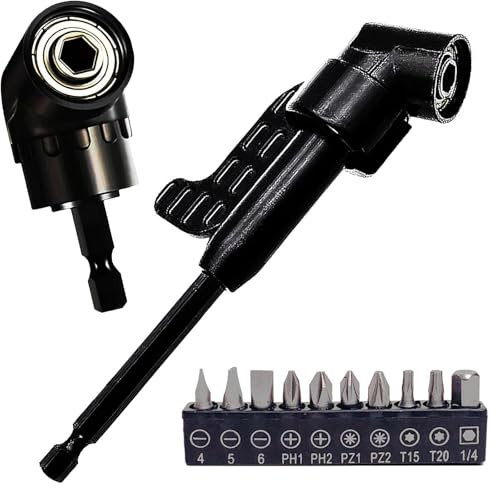 DXPETA 2 Pcs Right Angle Drill, 105 Degree, with 10 Silver Bits, Variable Angle, Portable, 1 Volt, Drill Attachment