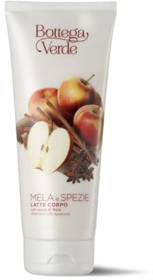 Bottega Verde - Mela e Spezie, Latte Corpo Idratante, 200 ml, con Succo di Mela, Estratto di Cannella e Olio di Argan, Emolliente e Profumato, Formula Vegana, Senza Parabeni, per Tutti i Tipi di Pelle