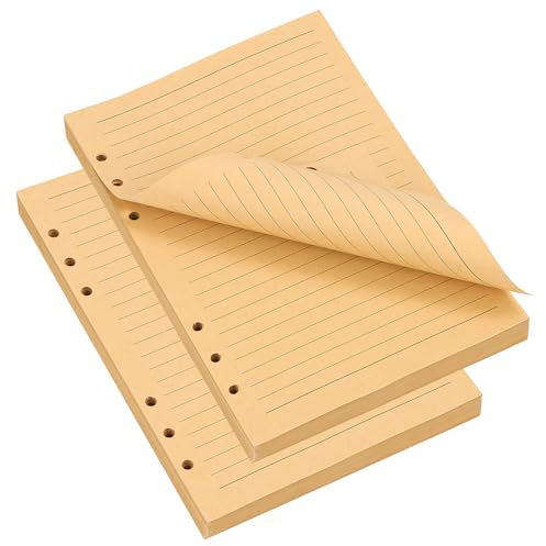 A5 Nachfüllpapier Liniertes Papier, 2 Pack A5 Nachfüllbar Kraftpapier 6 Löcher Ringbucheinlagen 160 Blatt/320 Seiten Ringbuch für Notizbuch Skizze Tagbuch