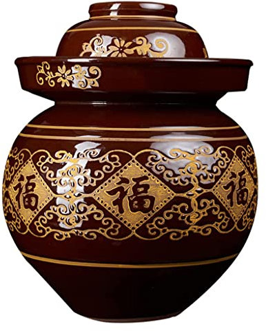 vaso di fermentazione. Vaso di decapaggio in vaso di coccio di fermentazione in ceramica tradizionale cinese con coperchio a tenuta d'acqua, grande ceramica addensata China Fu(L)